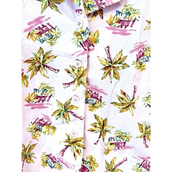Vintage Pink Palm Tree Button Up Hawaiian Shirt Sz Medium USA NWT - Picture 2 of 7